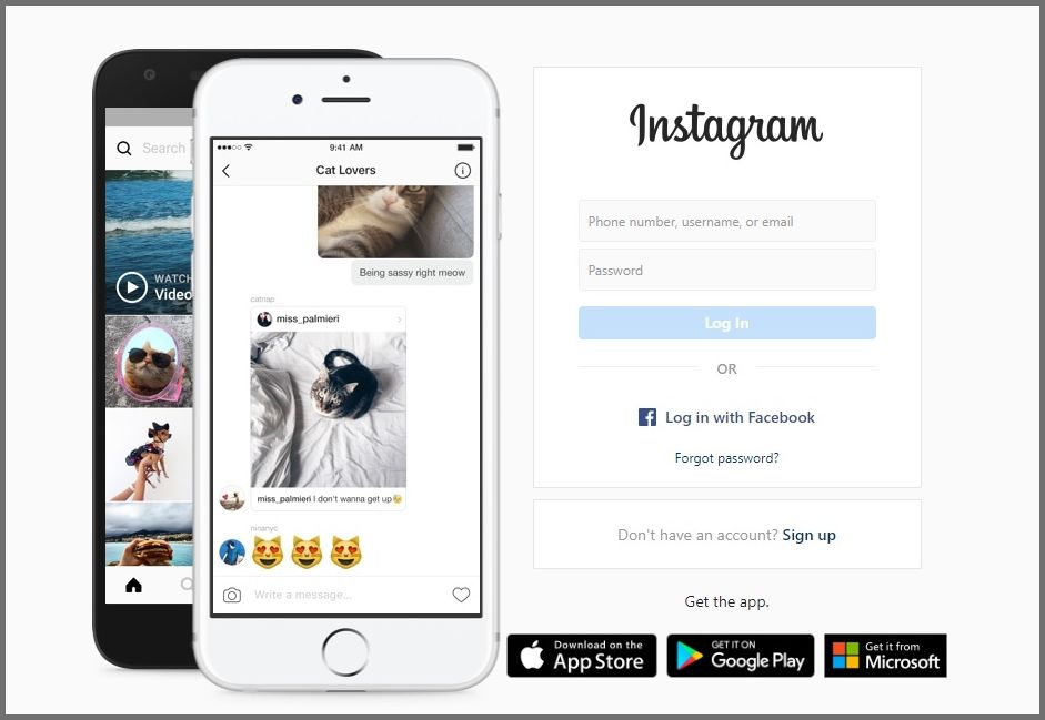 instagram log in page